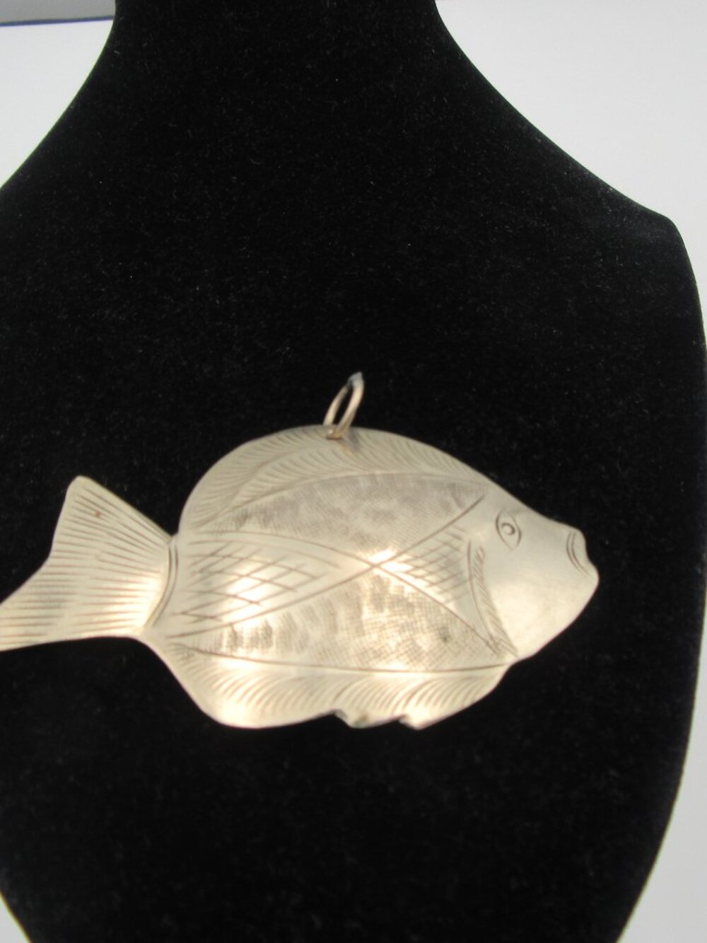 Vintage Silver Tone Etched Koi Fish Large Pendant - Light Weight